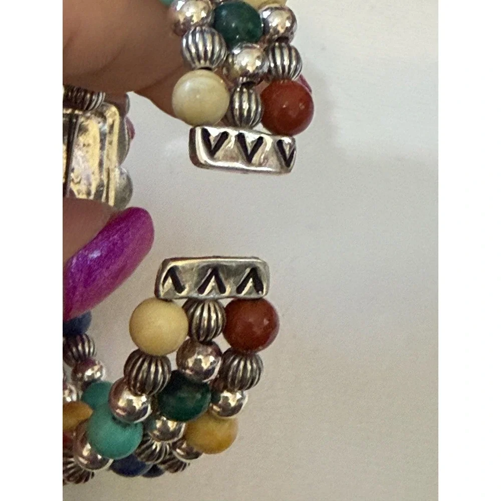 Carolyn Pollack Relios Sterling Multi Gemstone Desert Scene Beaded Cuff Bracelet